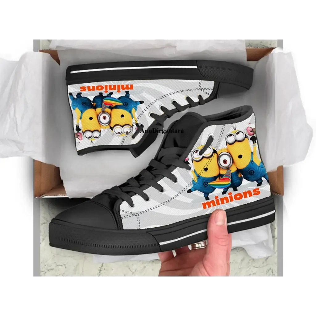 Funny Cute Minion Shoes High Top Sneakers for Kids and Adults