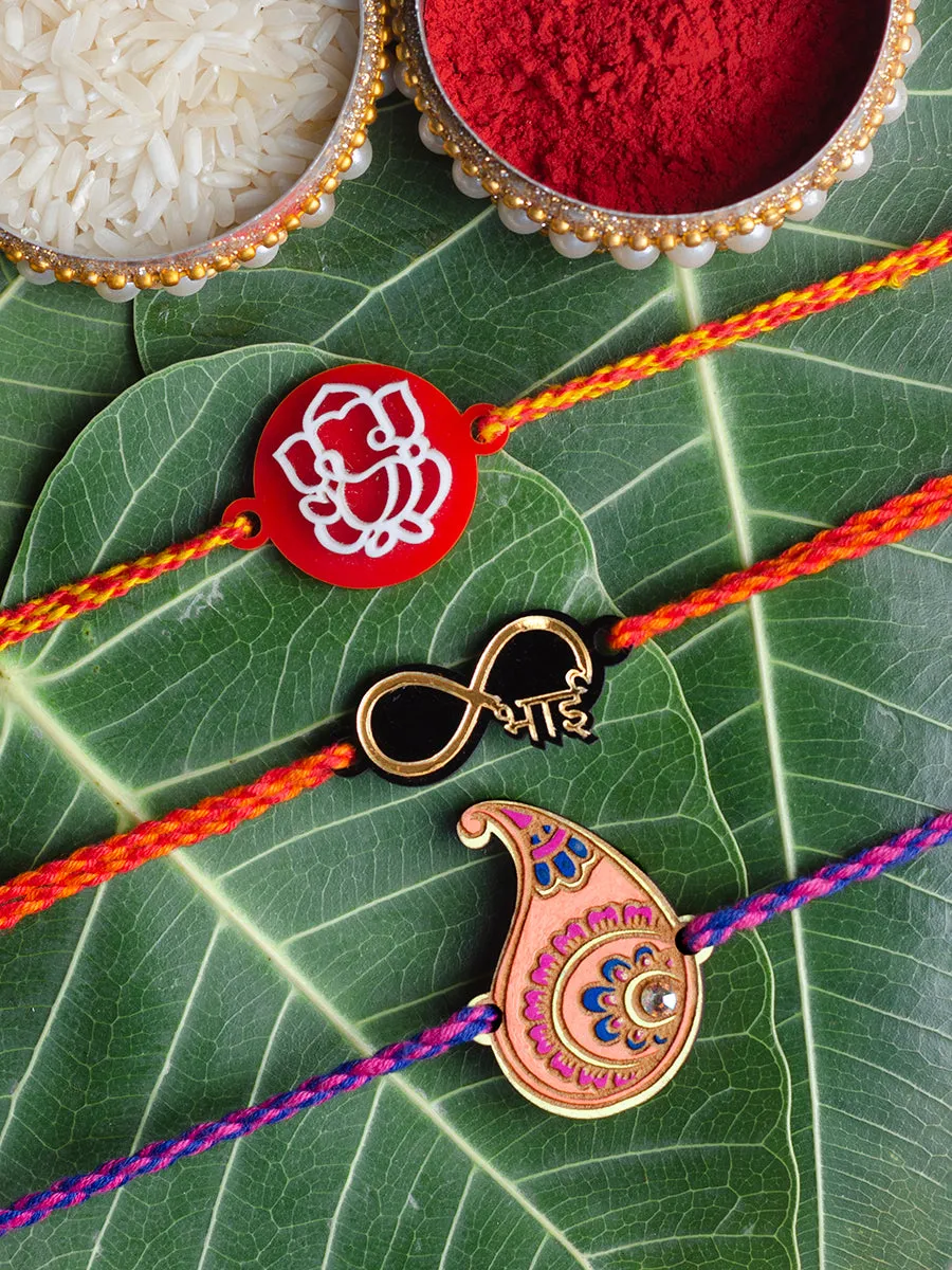 Ganpati   Colorful Paisley   Infinity Bhai Set of 3 Rakhis