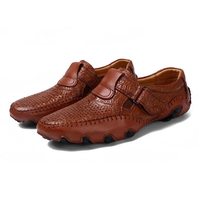 Genuine Leather Driving Moccasins Strapped Shoes