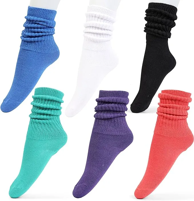 Girls' Knee High Slouch Socks - 6 Pack in Black & White for Stylish Comfort