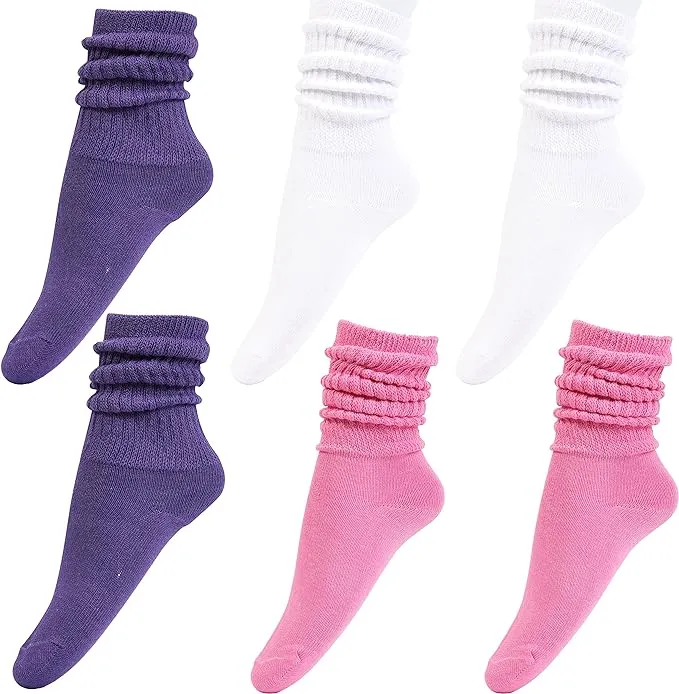 Girls' Knee High Slouch Socks - 6 Pack in Black & White for Stylish Comfort