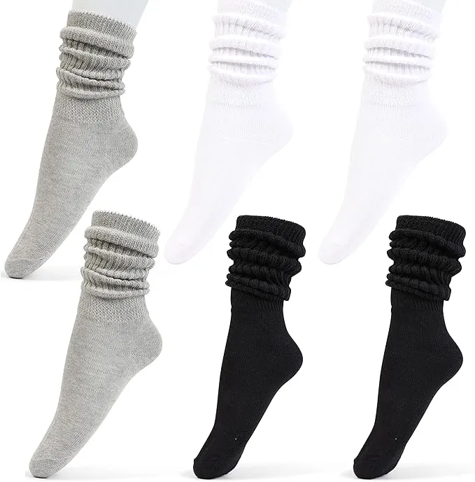 Girls' Knee High Slouch Socks - 6 Pack in Black & White for Stylish Comfort