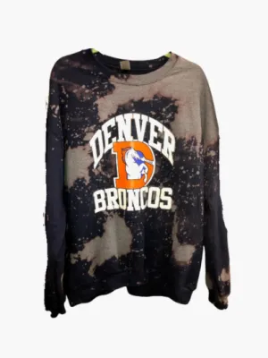 Handmade Denver Broncos Navy Hand-Bleached Crewneck Sweatshirt