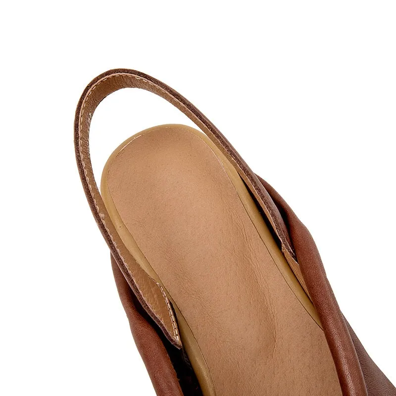 Handmade Flat Soft Leather Sandals Loafers Slingback in Coffee