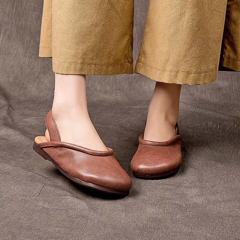 Handmade Flat Soft Leather Sandals Loafers Slingback in Coffee