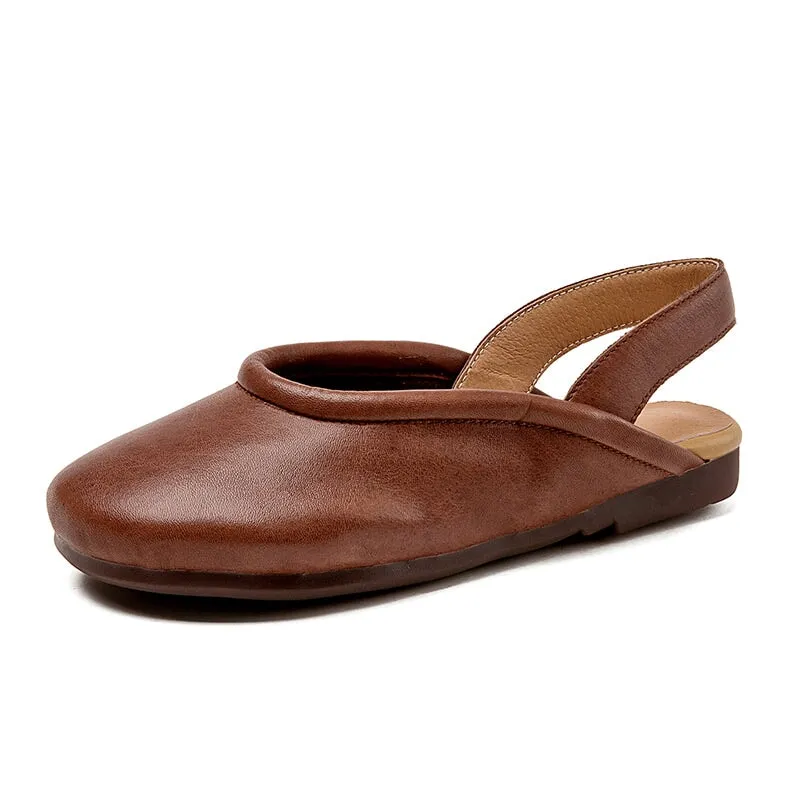 Handmade Flat Soft Leather Sandals Loafers Slingback in Coffee