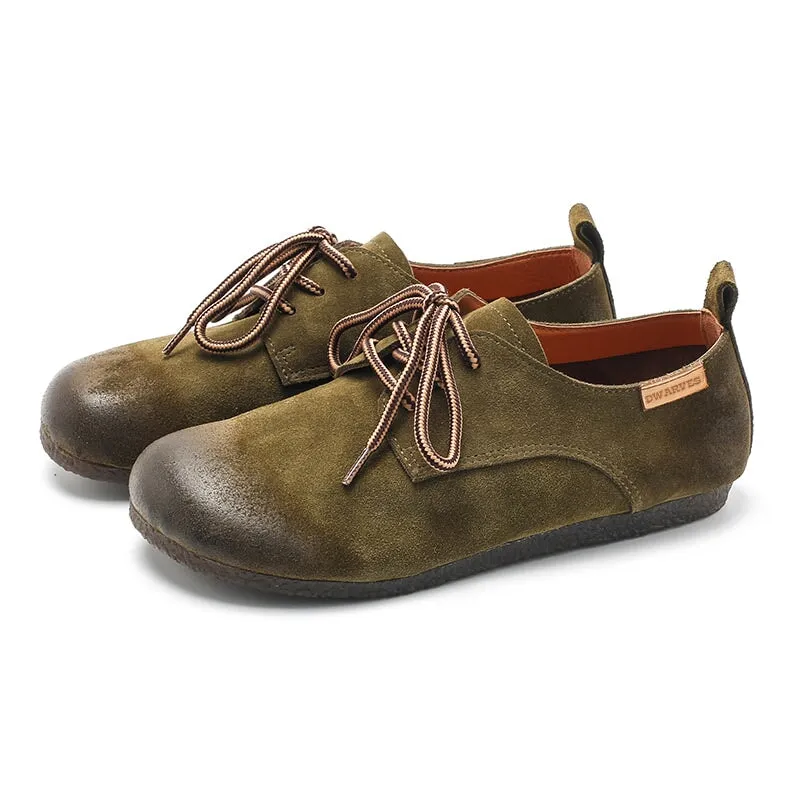 Handmade Suede Leather Lace up Oxford Shoes in Green/Khaki/Coffee/Apricot/Brown