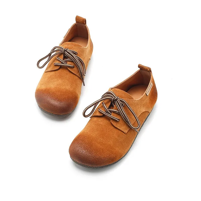 Handmade Suede Leather Lace up Oxford Shoes in Green/Khaki/Coffee/Apricot/Brown