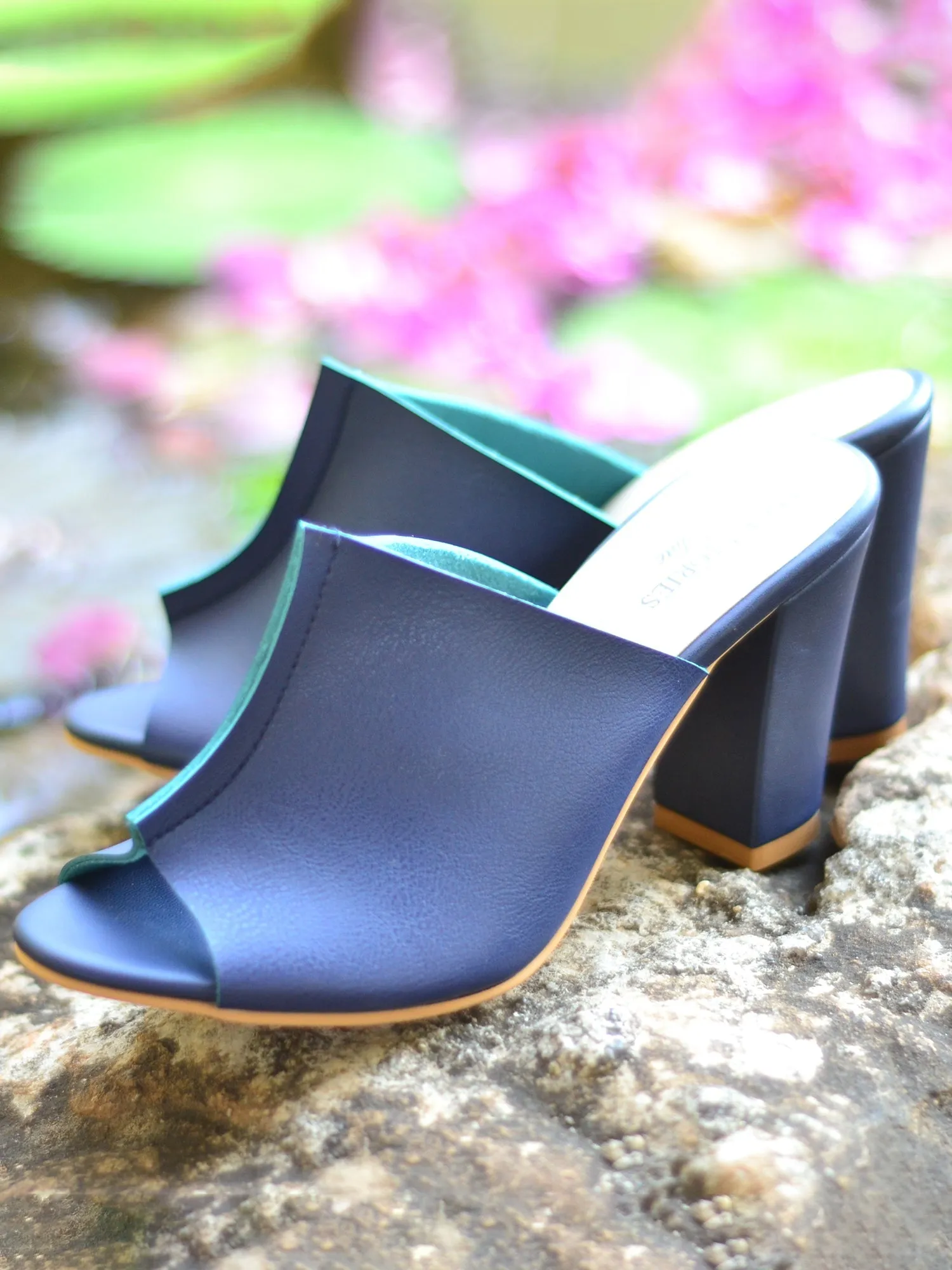 Heels-Two Toned Mules Blue