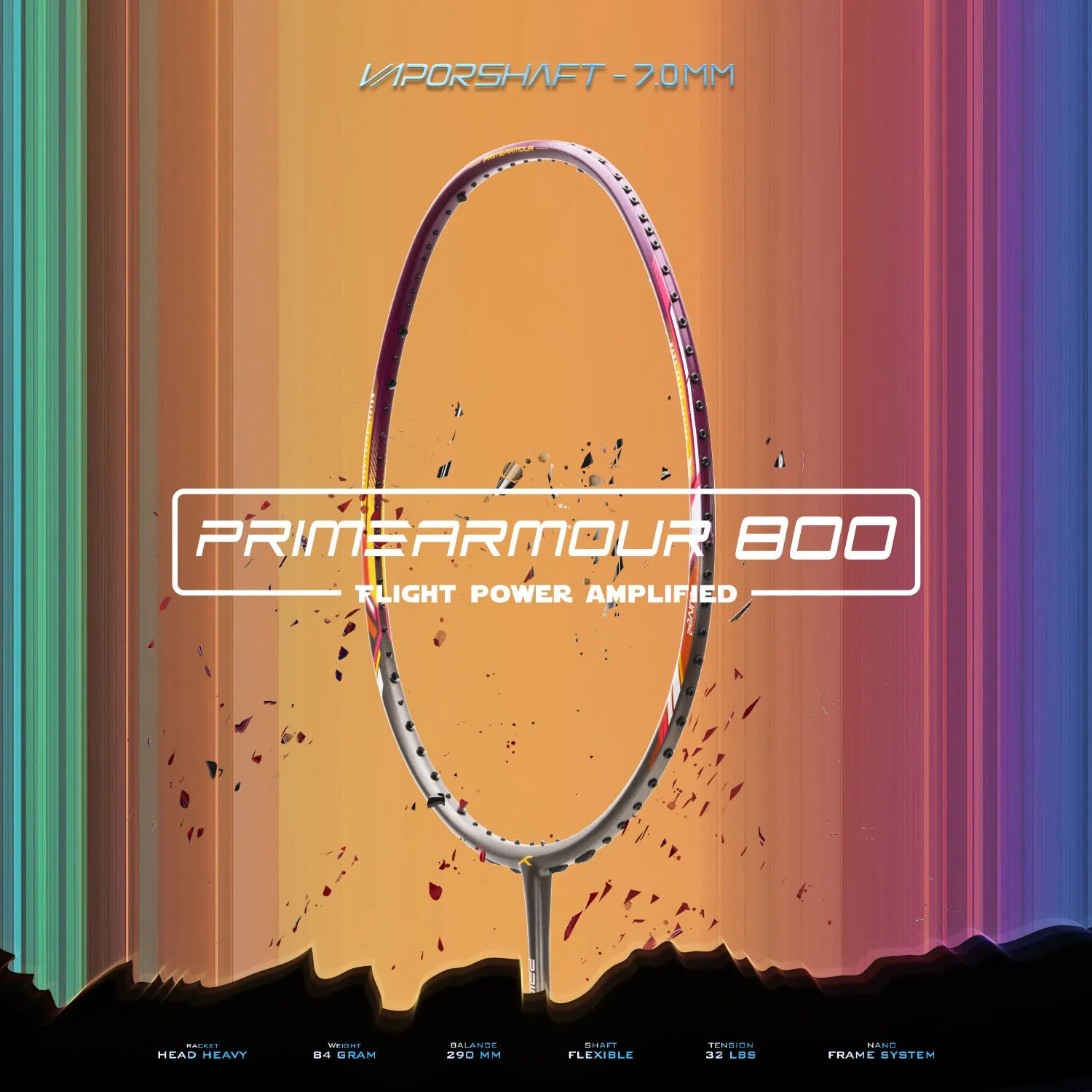 Hundred Primearmour 800 Nano Frame System Strung Badminton Racquet (Grey / Purple)