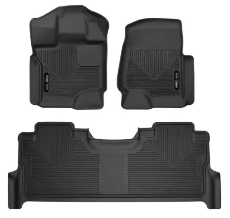 Husky Liners X-Act Contour Front / 2nd Row Floor Liner - Black / Textured - Factory Storage Box - Super Duty - Ford Fullsize Truck 2017-24