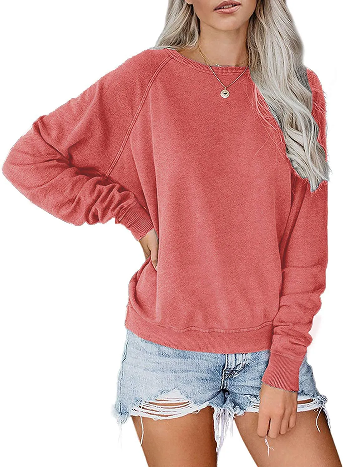 LAMISSCHE Womens Crewneck Long Sleeve Sweatshirt Casual Solid Pullover Lightweight Tops