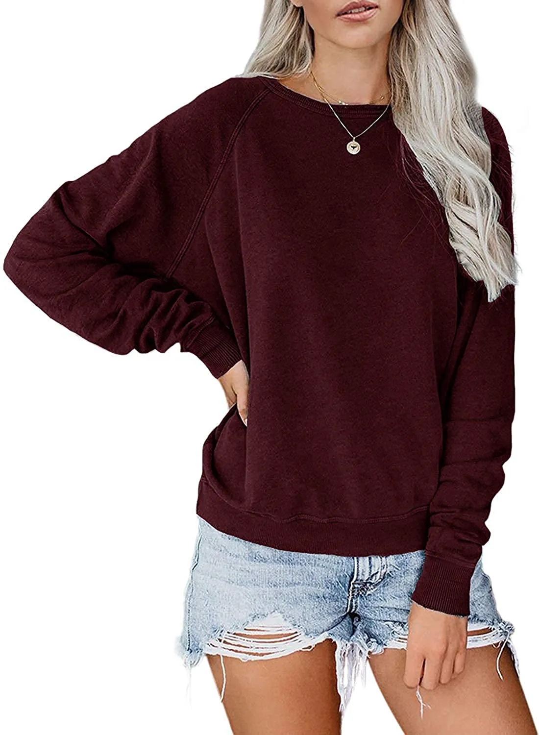 LAMISSCHE Womens Crewneck Long Sleeve Sweatshirt Casual Solid Pullover Lightweight Tops