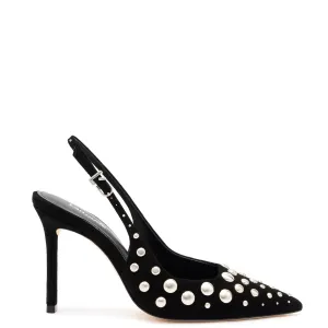 Larroude Kaitlan Studs Pump In Black Suede