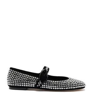 Larroude Verona Ballet Flat Crystal In Black Suede