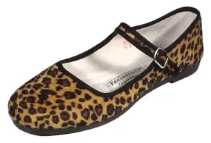 Leopard Print Fabric Mary-Jane Flat - Size 42