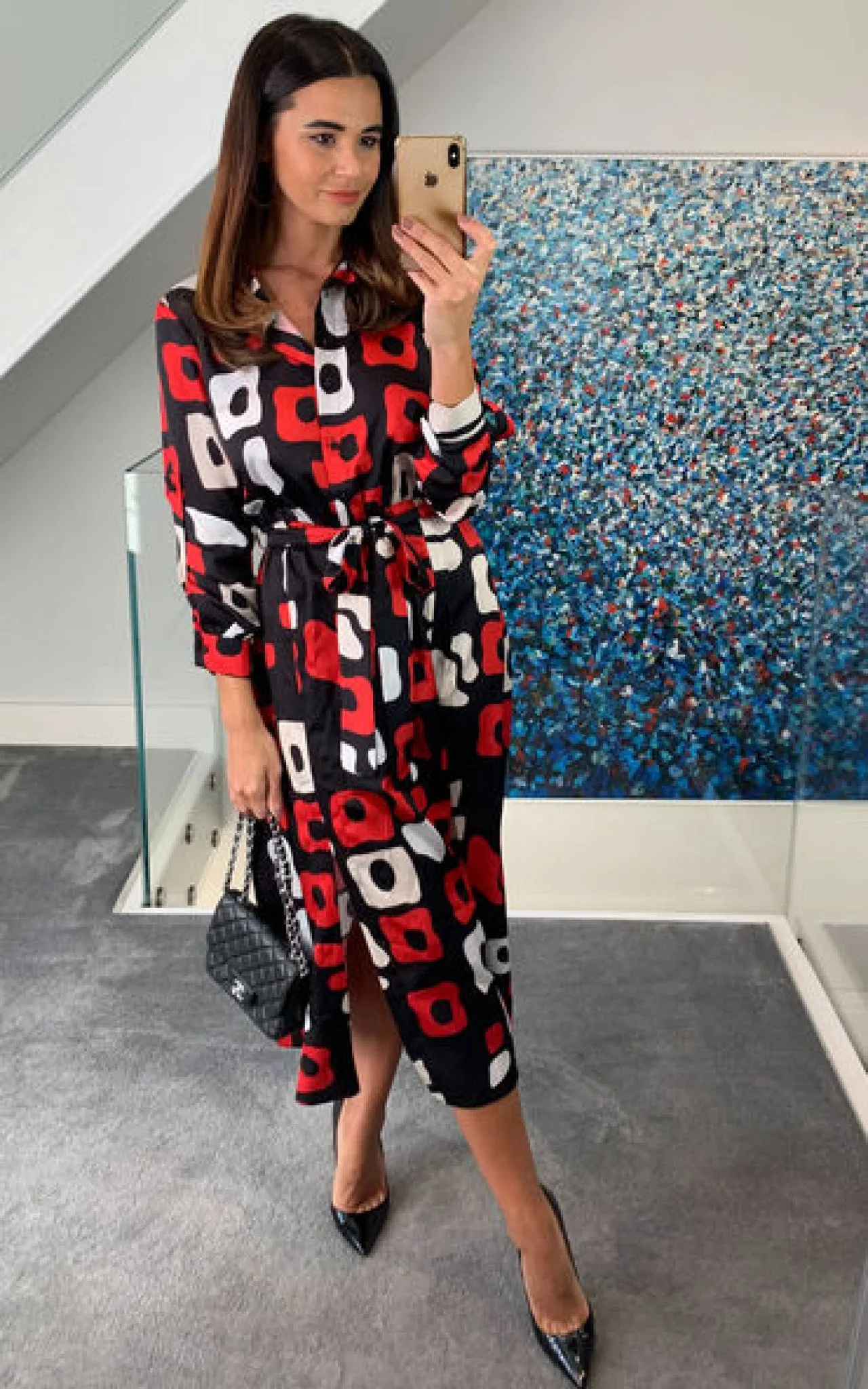 Love And Joy London Midi Shirt Dress In Red And Black Print