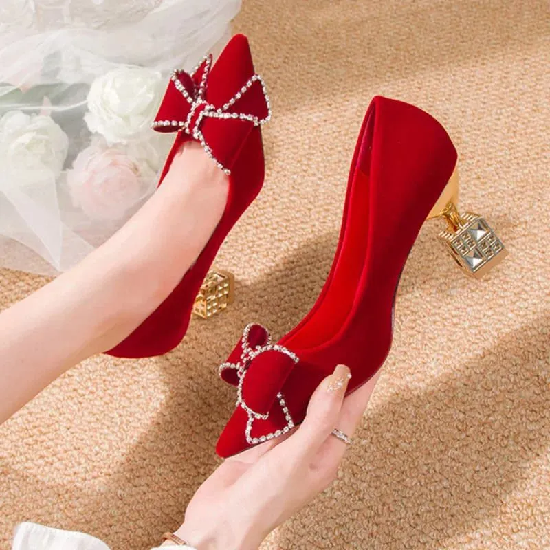 LovelyRLovely Red Sweet Bowtie Crystal High Heels Shoes