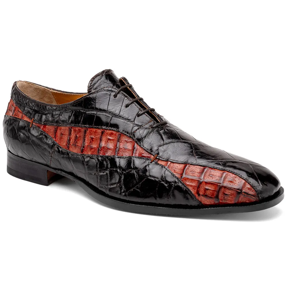 Mauri 3227 Alligator / Hornback Oxford Shoes Dark Brown/ Gold