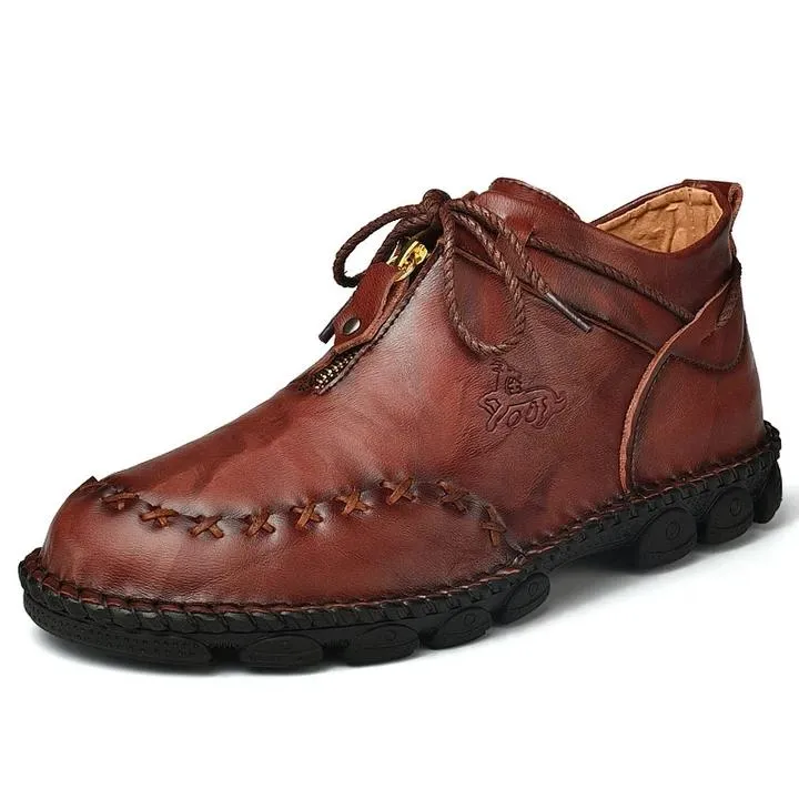 Men Hand Stitching Leather Non Slip Large Size Soft Sole Casual Boots