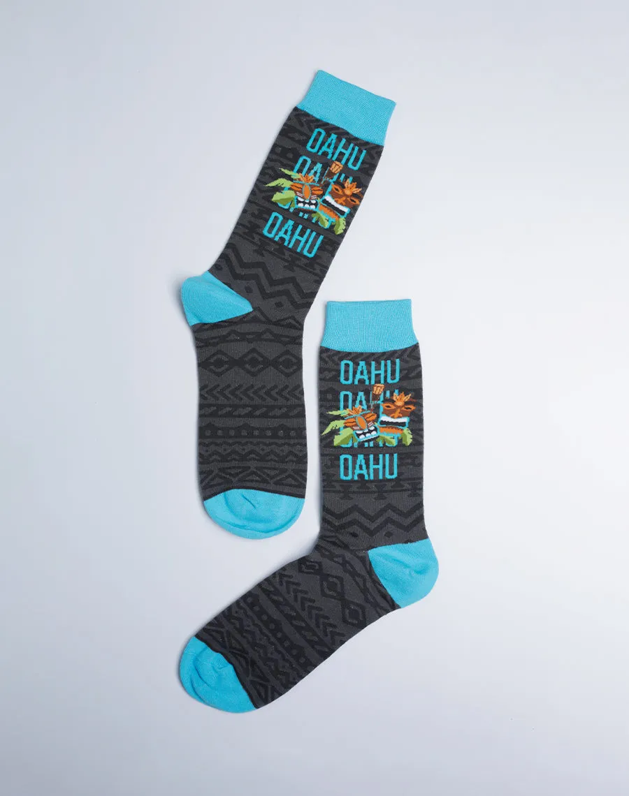 Men's Oahu Tiki Hawaiian Crew Socks