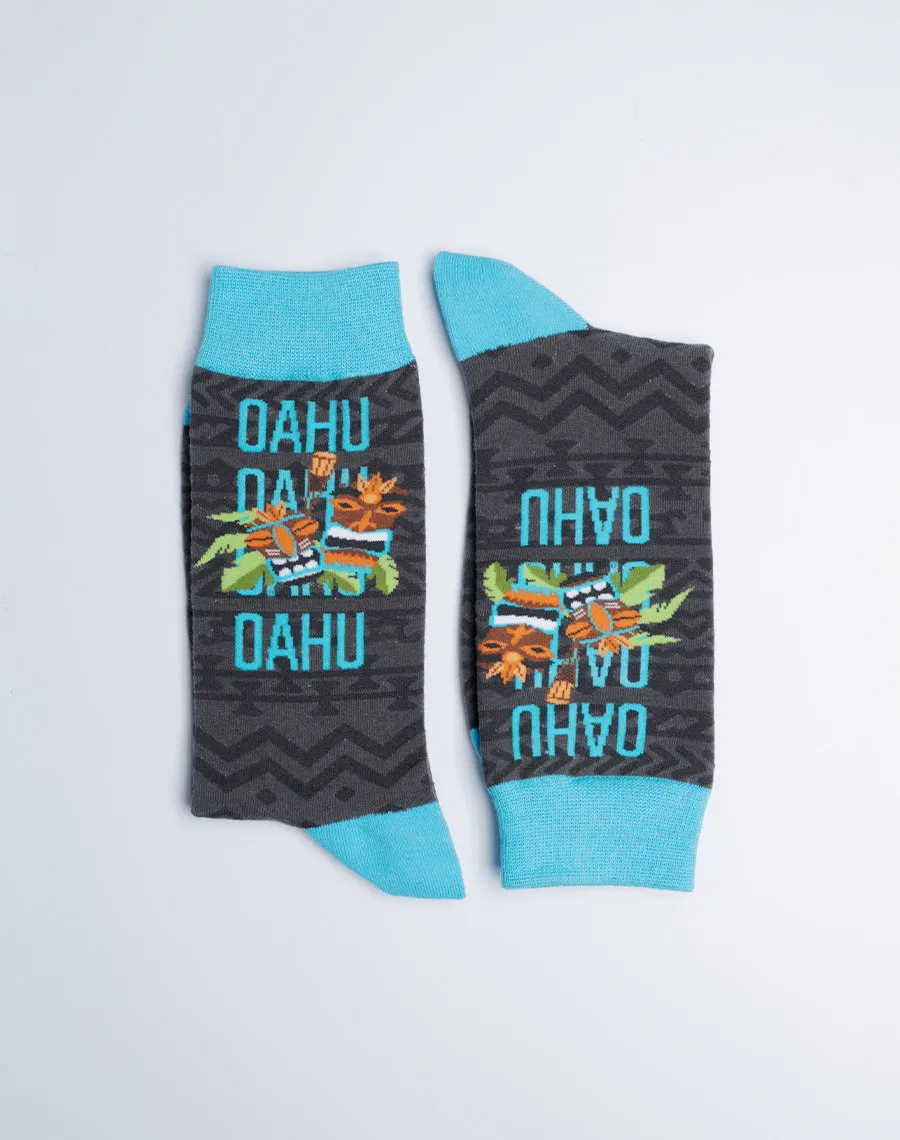 Men's Oahu Tiki Hawaiian Crew Socks