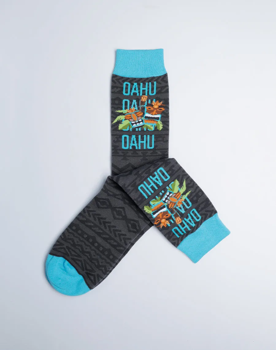 Men's Oahu Tiki Hawaiian Crew Socks