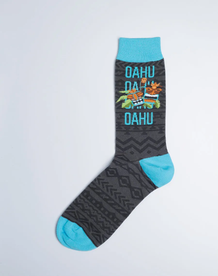 Men's Oahu Tiki Hawaiian Crew Socks