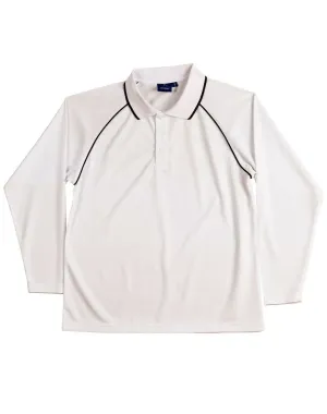 New Kids Boys Girls Champion Plus Polo White Navy School Sports Top Long Sleeve