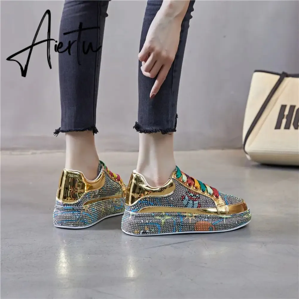 New Spring Women Sneakers Fashion rhinestones Thick Sole Sports Shoes for Youth School Shoes Crystal Silver Platform Sneakers