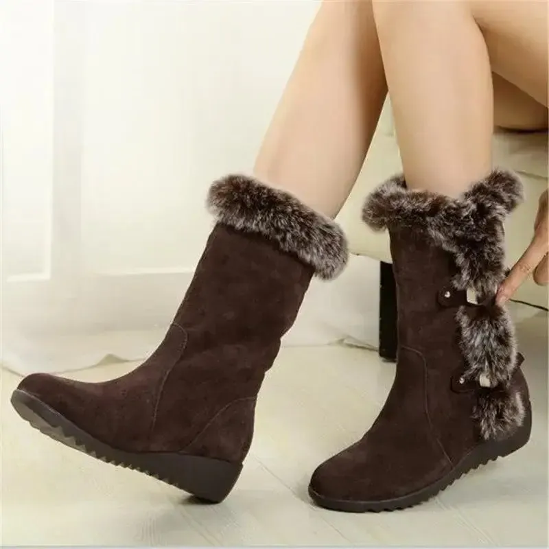 New Winter Women Boots Casual Warm Fur Mid-Calf Boots shoes Women