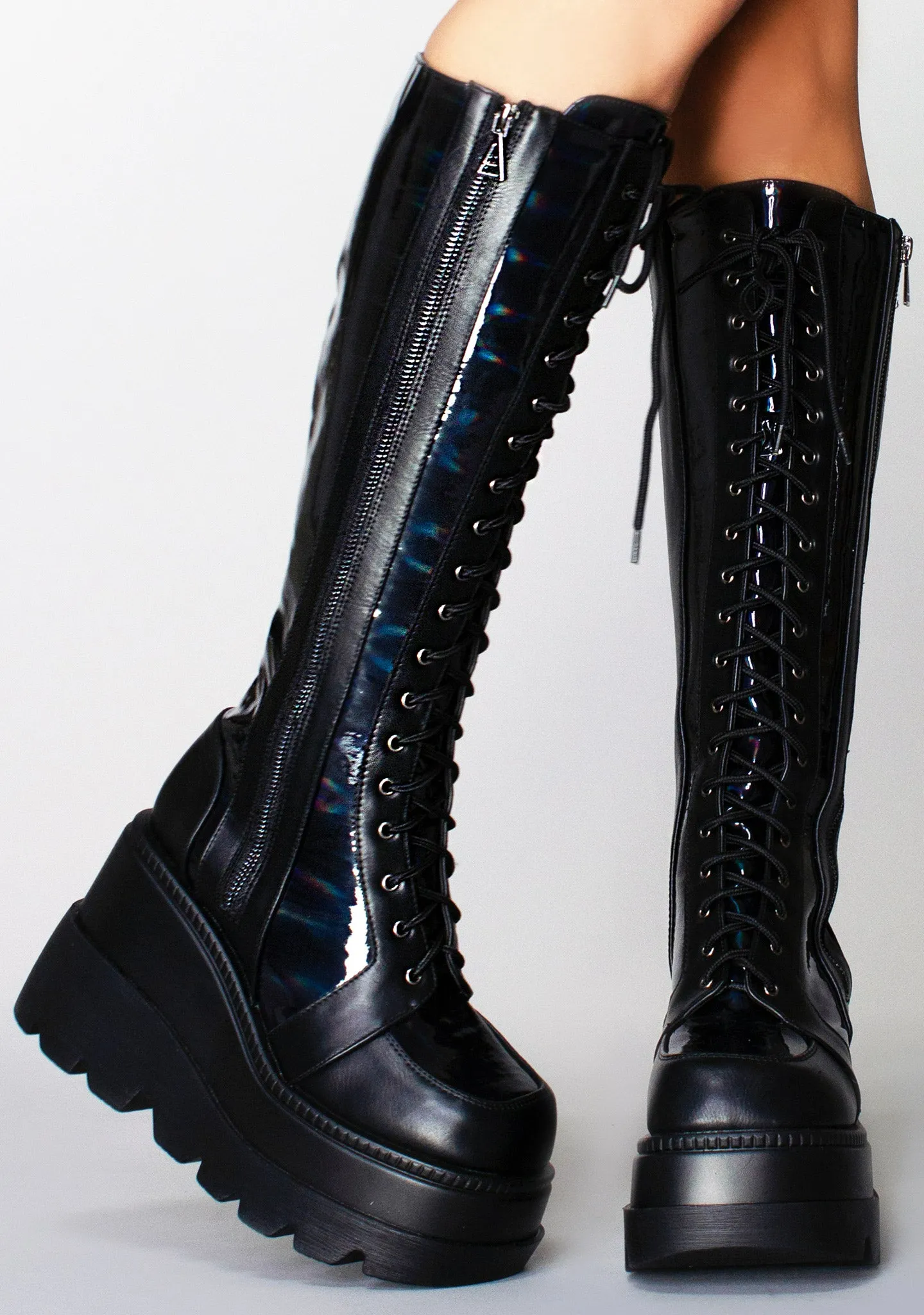 Nightshade Hi Hologram Black Platform Boots