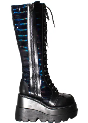 Nightshade Hi Hologram Black Platform Boots