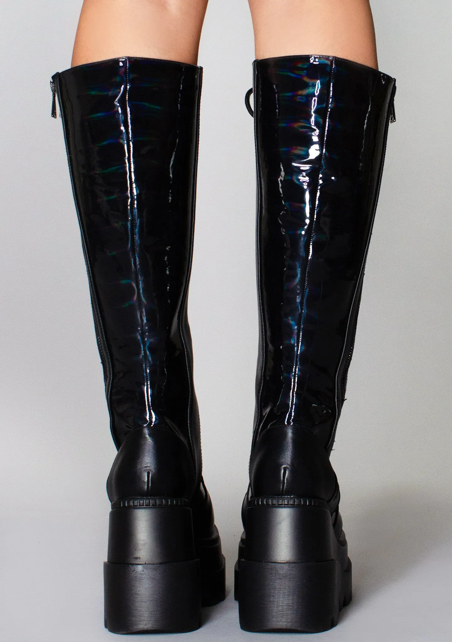 Nightshade Hi Hologram Black Platform Boots