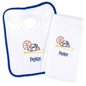 Personalized Basic Bib & Burp Cloth Set with Sports