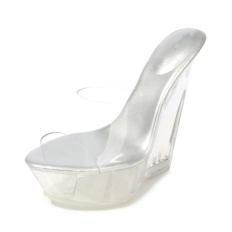 Private label trendy transparent sexy women's super high heel sandals