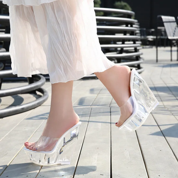 Private label trendy transparent sexy women's super high heel sandals