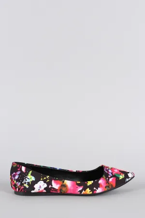 Qupid Floral Pointy Toe Ballet Flat