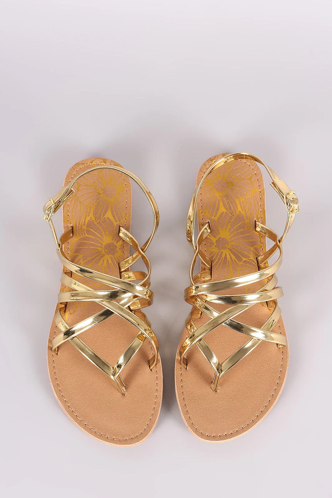 Qupid Strappy Patent Thong Gladiator Flat Sandal