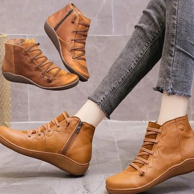 Round Toe Zipper Casual Ankle Boots for Bunions