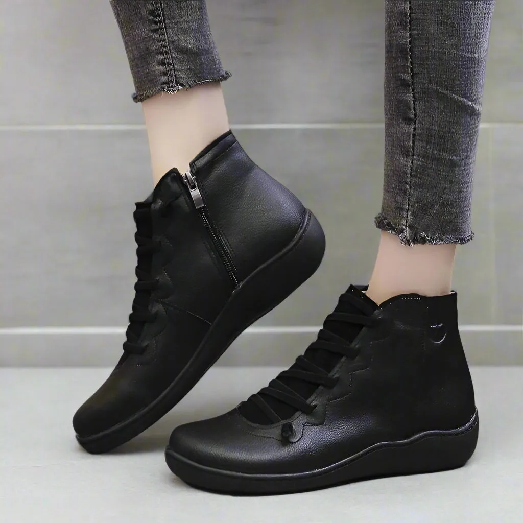 Round Toe Zipper Casual Ankle Boots for Bunions