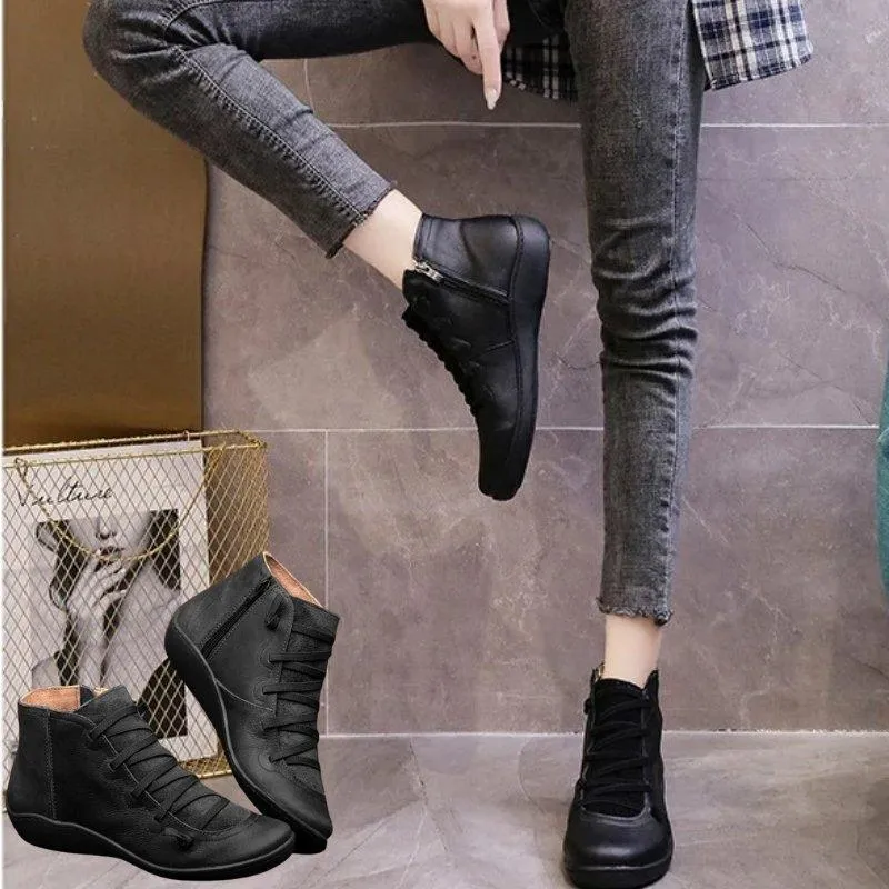 Round Toe Zipper Casual Ankle Boots for Bunions