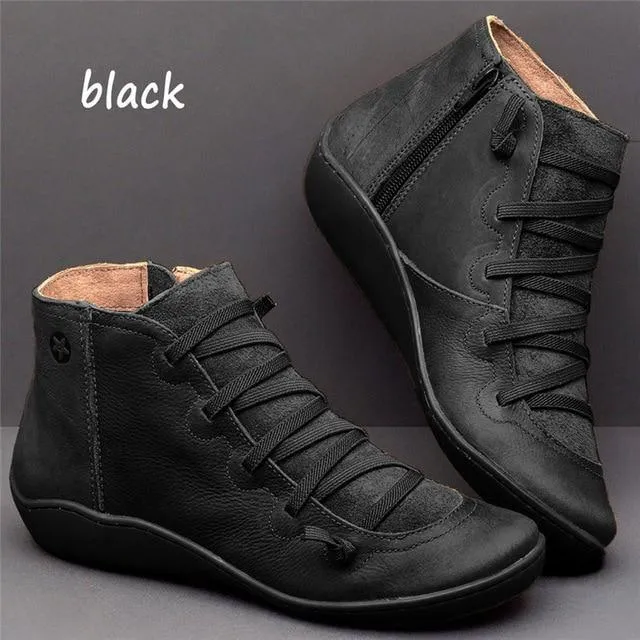 Round Toe Zipper Casual Ankle Boots for Bunions