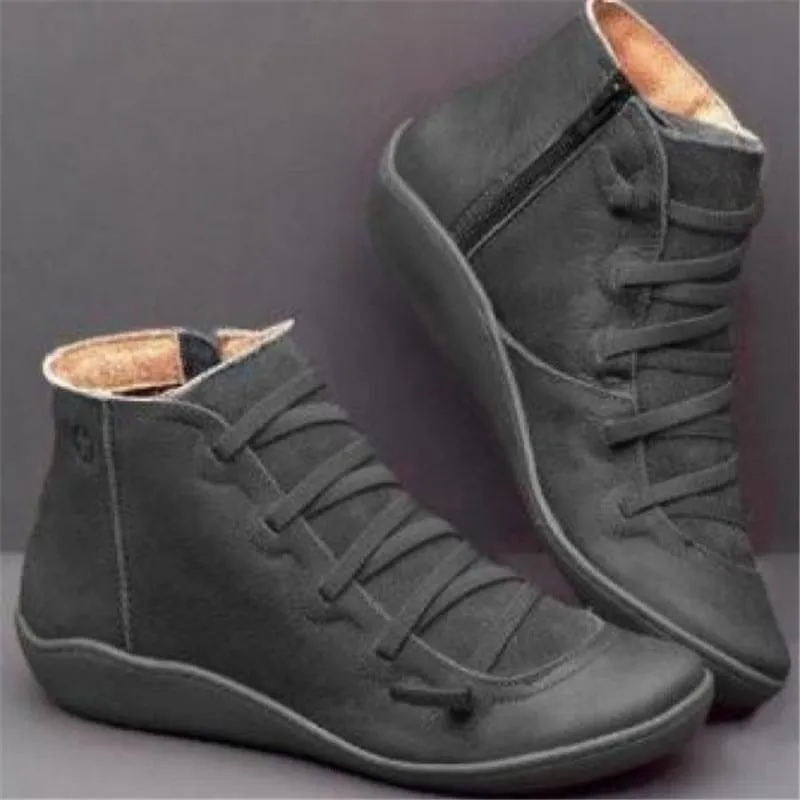 Round Toe Zipper Casual Ankle Boots for Bunions