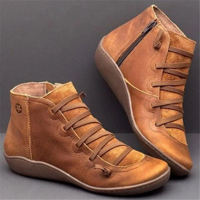 Round Toe Zipper Casual Ankle Boots for Bunions