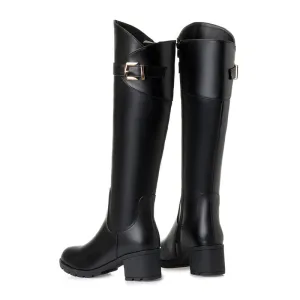 Rounded Toe Knee High Fleece Lined Ladies Boots