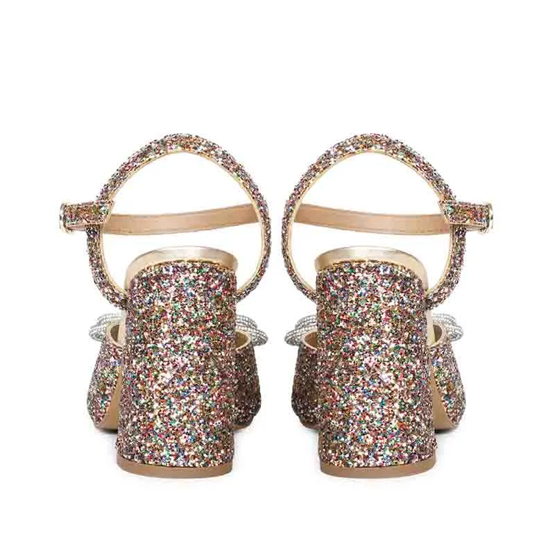 Saint Leonara Bow Detail Multi Glitter Leather Block Heels