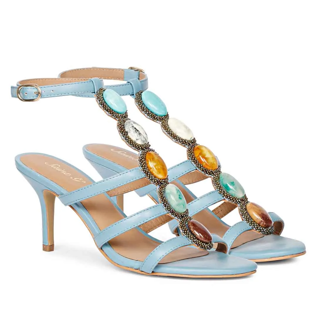 Saint Monroe Multi Stone Embellished Blue Leather Stilettos