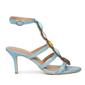 Saint Monroe Multi Stone Embellished Blue Leather Stilettos