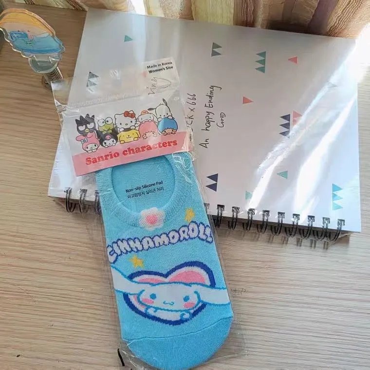 Sanrio Korea Low Cut Socks Heart | Hello Kitty My Melody Kuromi Cinnamoroll Pompompurin Pochacco KeroKeroKeroppi Gudetama - Anti-off Female Socks